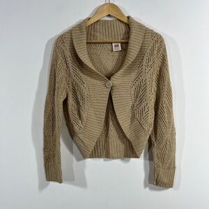 Faded Glory Y2K Preppy Shawl Collar Pointelle Open Knit Cardigan Shrug Womens XL